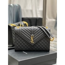 Saint Laurent Large Envelope Chain Bag Grain De Poudre Embossed Black Gold Hardware