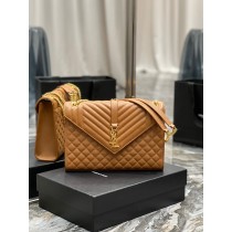 Saint Laurent Large Envelope Chain Bag Grain De Poudre Embossed Brown