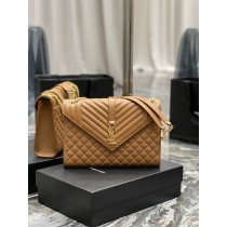 Saint Laurent Large Envelope Chain Bag Mix MatelassÉ Grain De Poudre Embossed Leather Caramel
