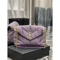 Saint Laurent Large Loulou Puffer Chain Bag Denim Purple 35CM