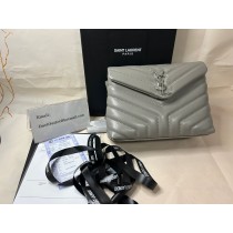Saint Laurent Loulou Chain Bag Quilted Leather Grey