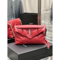 Saint Laurent Puffer Small Shoulder Bag Red Silver Hardware