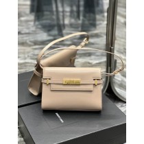 Saint Laurent Manhattan Small Shoulder Bag In Patent Leather Beige