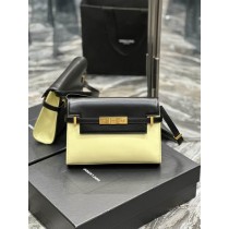 Saint Laurent Manhattan Small Shoulder Bag In Patent Leather Black Yellow
