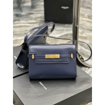 Saint Laurent Manhattan Small Shoulder Bag In Patent Leather Navy