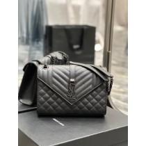 Saint Laurent Medium Envelope Chain Bag Grain De Poudre Embossed All Black