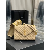 Saint Laurent Medium Envelope Chain Bag Grain De Poudre Embossed Apricot