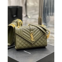 Saint Laurent Medium Envelope Chain Bag Grain De Poudre Embossed Green