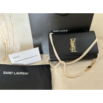 Saint Laurent Medium Kate Chain Bag In Grained Leather Black Gold