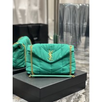 Saint Laurent Medium Loulou Puffer Chain Bag Cotton Linen Green 29CM