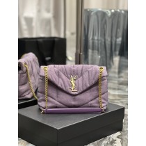 Saint Laurent Medium Loulou Puffer Chain Bag Denim Purple 29CM