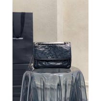 Saint Laurent Niki Medium 28cm Chain Bag Black Crinkled Vintage Leather 