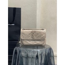 Saint Laurent Niki Medium 28cm Chain Bag Blanc Crinkled Vintage Leather 