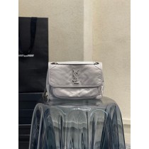 Saint Laurent Niki Medium 28cm Chain Bag Crinkled Vintage Leather Ivory Gray