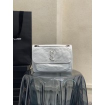 Saint Laurent Niki Medium 28cm Chain Bag White Crinkled Vintage Leather 