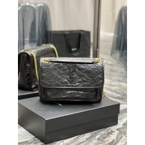 Saint Laurent Niki Medium Chain Bag Crinkled Vintage Vegetable Black