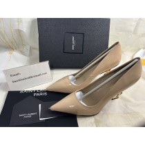 Saint Laurent Opyum Pumps 105mm In Patent Leather with Gold Heel Apricot