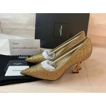 Saint Laurent Opyum YSL Pumps 100MM Crystal Embellished Gold