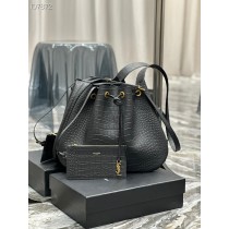 Saint Laurent Paris Vii Large Flat Hobo Bag Crocodile Embossed Black