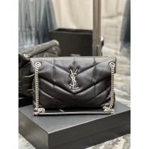 Saint Laurent Puffer Large Chain Bag Quilted Lambskin Black Silver Hardware