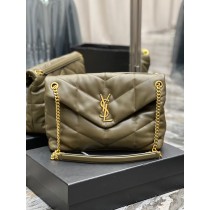 Saint Laurent Puffer Large Chain Bag Quilted Lambskin Green
