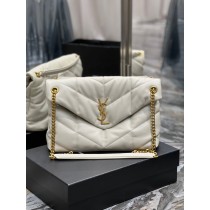 Saint Laurent Puffer Large Chain Bag Quilted Lambskin White Gold Hardware