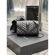 Saint Laurent Small Envelope Chain Bag Grain De Poudre Embossed All Black