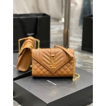 Saint Laurent Small Envelope Chain Bag Grain De Poudre Leather Caramel