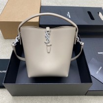 Saint Laurent Small Le 37 In Shiny Leather Dove Gray