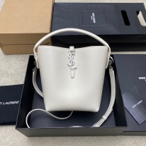 Saint Laurent Small Le 37 In Shiny Leather White