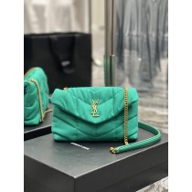 Saint Laurent Small Loulou Puffer Chain Bag Cotton Linen Green 23CM
