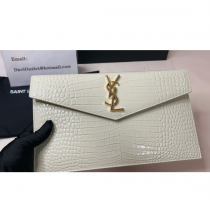 Saint Laurent 'Uptown' Croc-Effect Leather Pouch Off-white