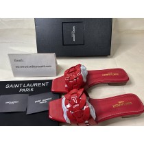 Saint Laurent Women Flat Mules Patent Leather Red