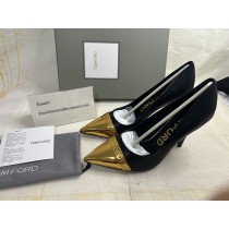 Tom Ford Metallic Cap-Toe Logo Pumps 100mm Leather Black Gold