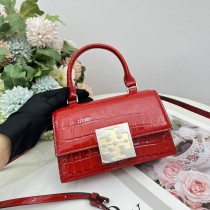Tory Burch Bon Bon Spazzolato Mini Top-Handle Bag Red
