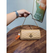 Tory Burch Kira Convertible Flap Shoulder Bag Gray Brown