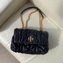 Tory Burch Kira Diamond Ruched Flap Shoulder Bag Black