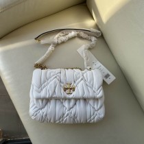 Tory Burch Kira Diamond Ruched Flap Shoulder Bag White
