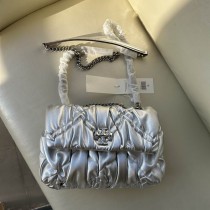 Tory Burch Kira Metallic Diamond Ruched Flap Shoulder Bag Silver
