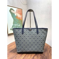 Tory Burch Large T Monogram Zip Tote Navy