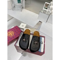 Tory Burch Leather Tory Charm Mule Flats Black