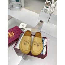 Tory Burch Leather Tory Charm Mule Flats Mustard