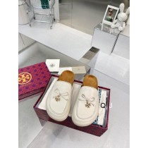Tory Burch Leather Tory Charm Mule Flats White