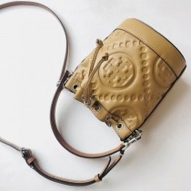 Tory Burch Mini T Monogram Embroidered Bucket Bag Khaki