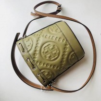 Tory Burch Mini T Monogram Embroidered Bucket Bag Green