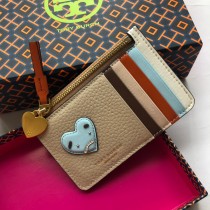 Tory Burch Perry Patchwork Heart Logo Card Case Grey