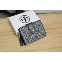 Tory Burch T Monogram Blue Tri-Fold Compact Wallet