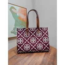 Tory Burch T Monogram Contrast Embossed Tote Red