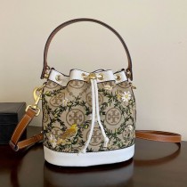 Tory Burch T Monogram Jacquard Bucket Bag Bird Embossed