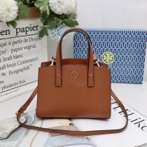 Tory Burch Walker Satchel Calfskin Brown